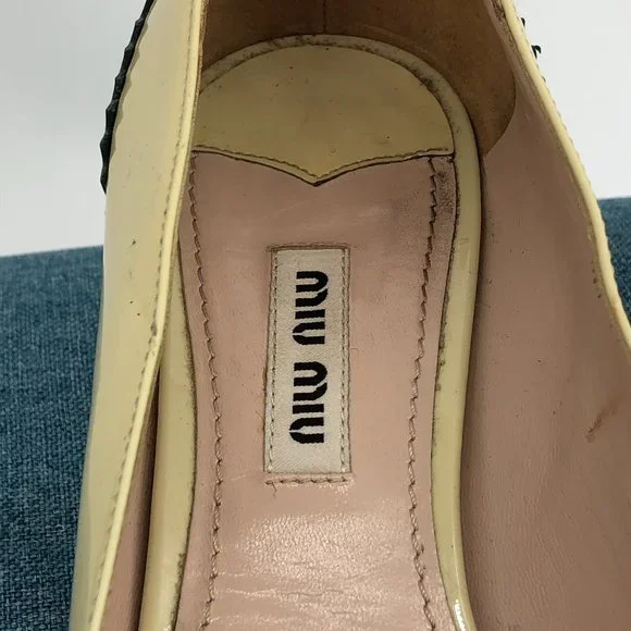 Miu Miu Two Tone Patent Leather Double Bow Pointed Toe kitten heels Size 6.5 - Picture 10 of 16